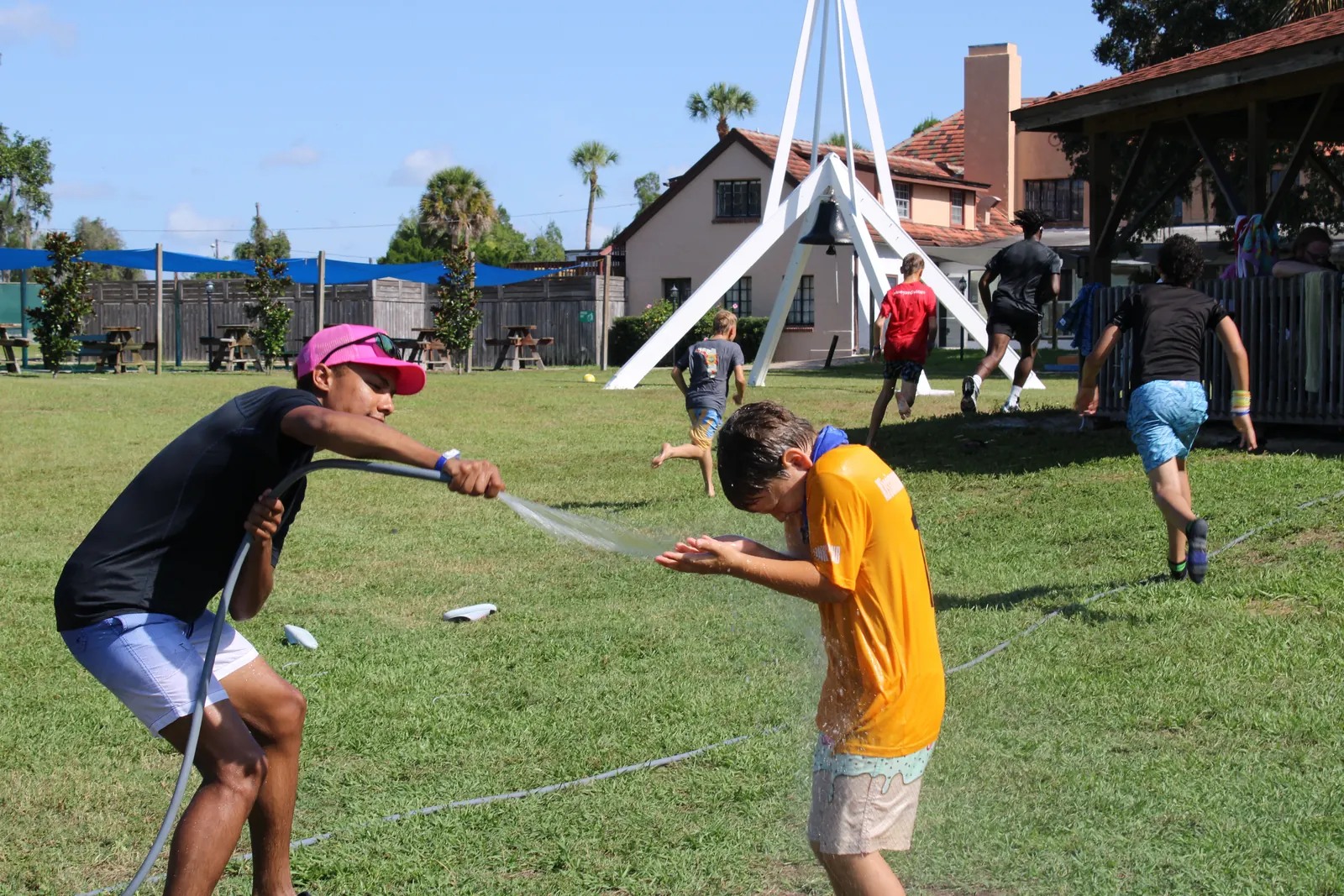 Campers racing in field games